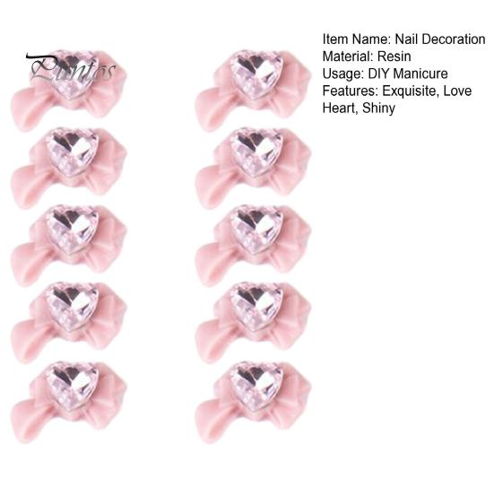 10 шт., украшения для ногтей, 3D сердце, искусственный кристалл на розовом банте, подвески для дизайна ногтей, стразы, чехол для телефона, аксессуары для декора, принадлежности для маникюра
