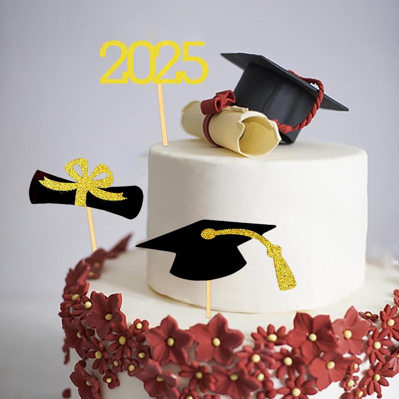Топперы для кексов на выпускной 2025 года, 24 шт., шпажки для еды/закусок для выпускного вечера, украшения для мини-тортов, диплом, 2025, выпускная шапочка