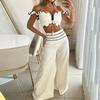 2 Pcs/Set Women Crop Top Pants Suit Low-cut Bandeau Sleeveless Ruffle Backless High Waist Wide