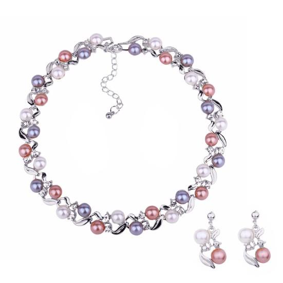 2Pcs/Set Adjustable Extension Chain Necklace Earrings Set Ear Studs Faux Pearl Bridal Earrings Necklace Set Jewelry Accessory