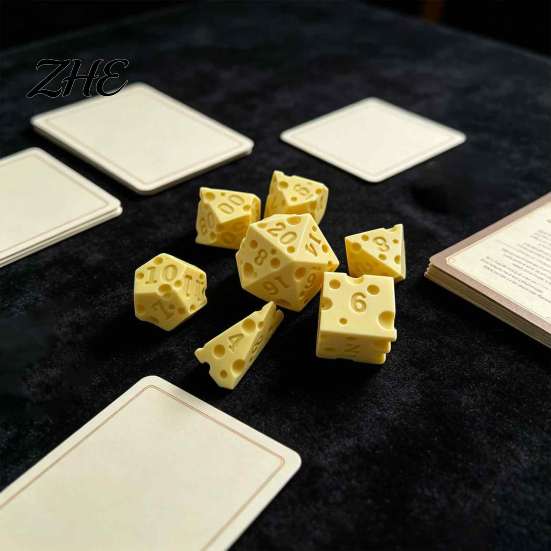 Tabletop Game Dice 7Pcs 3D Printed Cheese Set, D4/6/8/10/12/20 Multi-side Gaming Dice, D20 Polyhedral for Family Night Party Board Set