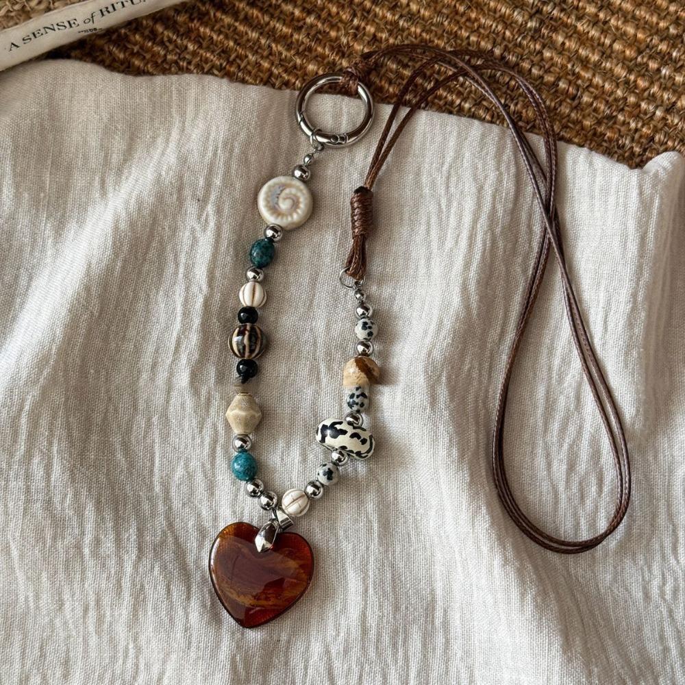 Heart-shaped Wood Pendant Necklace Ceramic Women Jewelry New Long Sweater Chain Necklace for Women