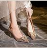 2025 Spring New Pointed Single Shoes Women's Thin Heels Shallow High Heels Rhinestone Sequins Bridesmaids Banquet Wedding Shoes