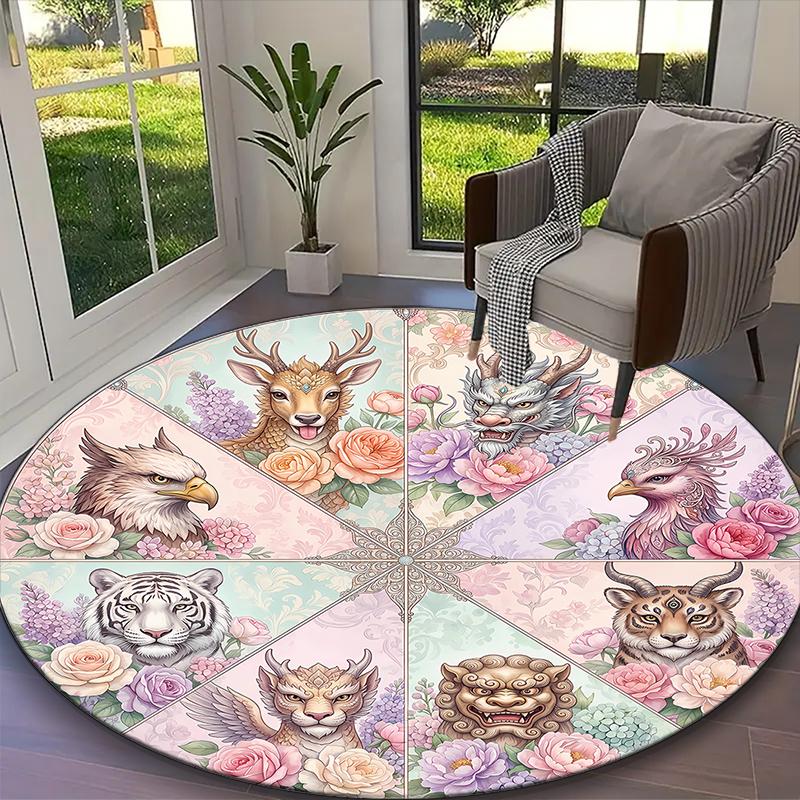 1pc Fierce Majestic Tiger Rug, Digital Printed Home Chair Sofa Mat, Durable Office Round Carpet, Beautiful Festival Decorations
