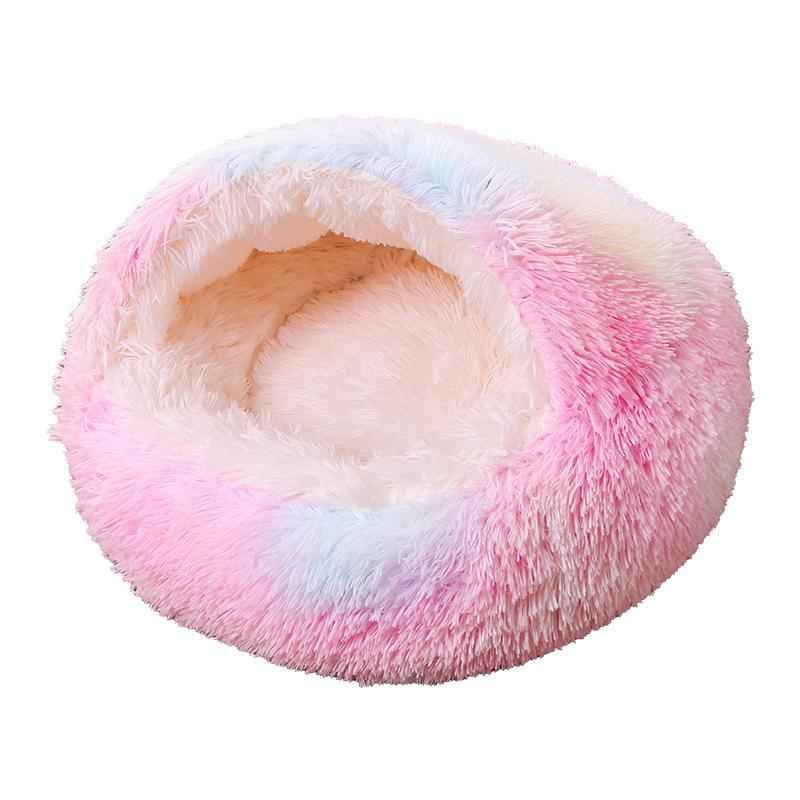 2024 New Half-Enclosed Cat Bed Deep Sleep Semi-Enclosed Cat Bed Dual-Purpose Pet Mat Plush Round Pet Bed