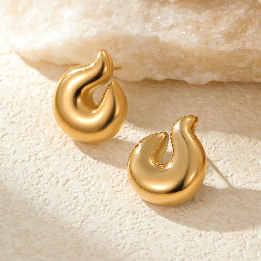 GEMCHIC Women's Unique Flame Shape Stud Earrings Fashion Geometric Irregular Stainless Steel Gold Plated Ear Jewelry for Party Daily Wear