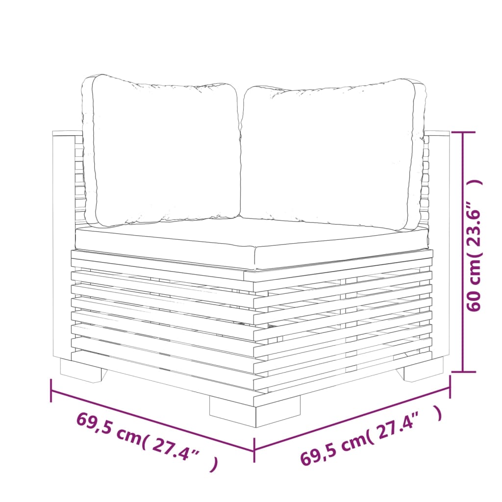 Garden Corner Sofa with Dark Grey Cushions Solid Teak Wood