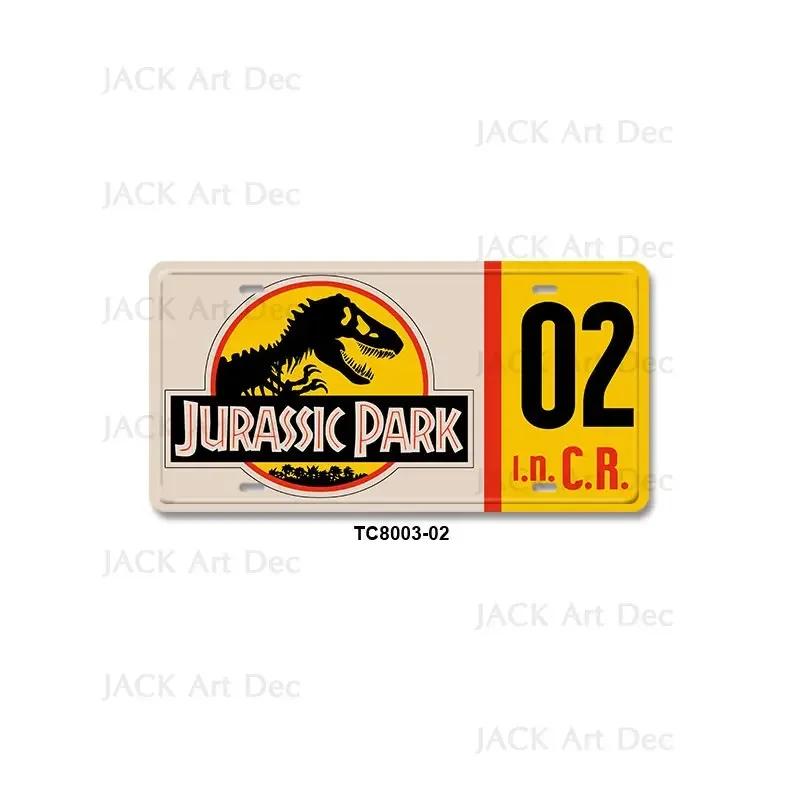 Classic Film Jurassic Park Metal Print License Plate 15x30cm Tin Sign Vintage Wall Plaque Decor for Garage Bar Dinosaur Poster