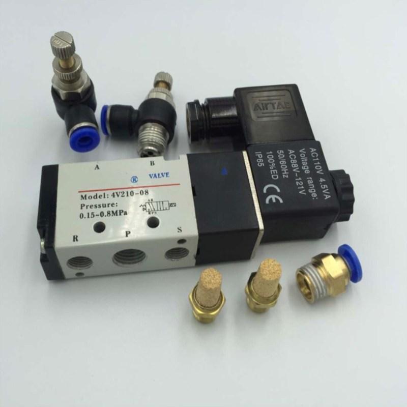 Пневматический электромагнитный клапан регулировки расхода, 5-ходовой, 2-позиционный, воздушный, газовый, магнитный клапан, 12 В, 24 В, 110 В, 220 В, катушка, 8 мм, шланг, быстрое соединение