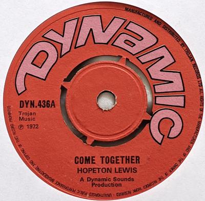 7-дюймовая пластинка HOPETON LEWIS Come Together DYN436 Dynamic Sounds 1972 UK Регги Ска Даб Б/у