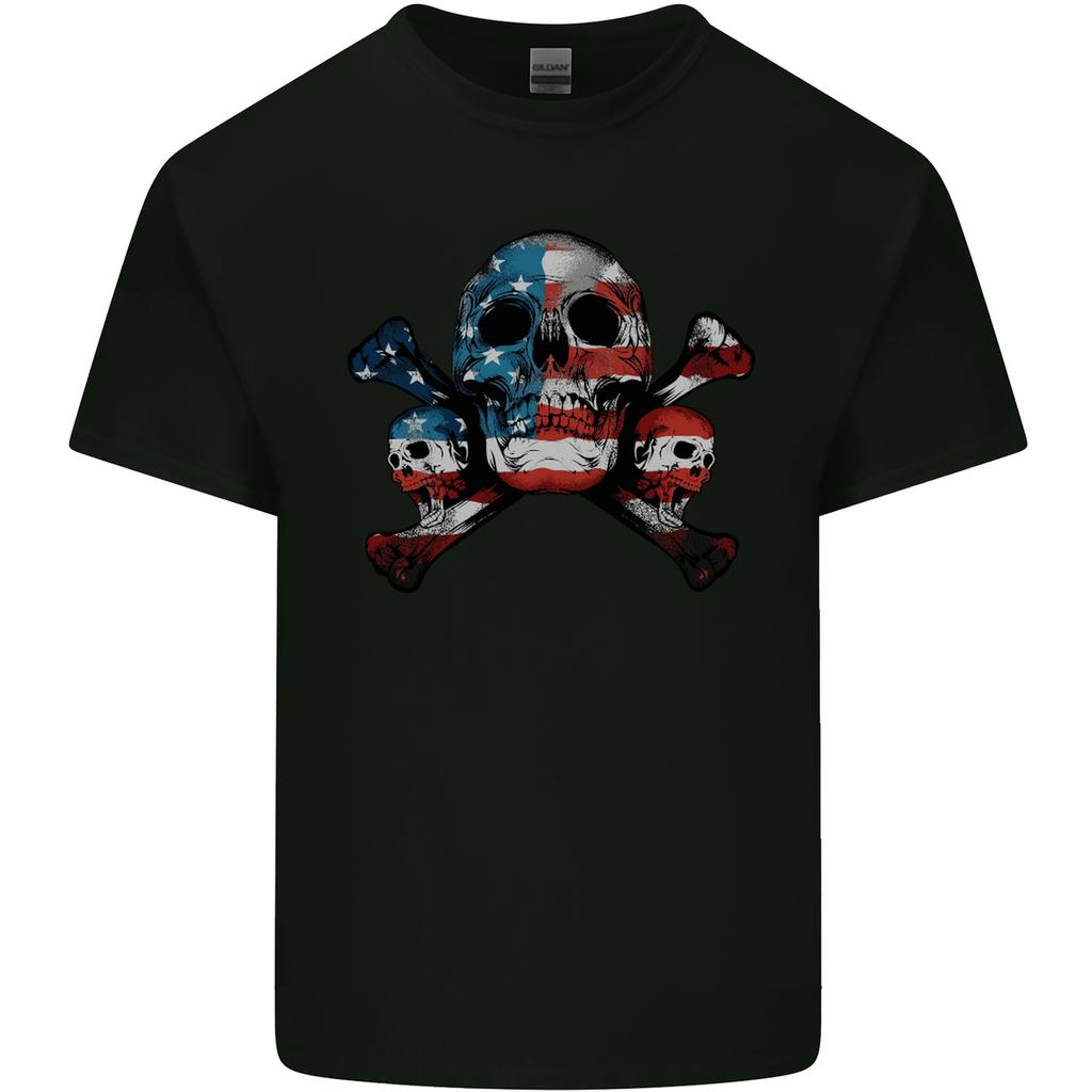 Skulls USA Flag America Biker Motorbike Unisexs Light Cotton TShirt