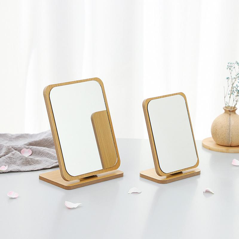 Wooden Makeup Mirror Rotating Desktop Makeup Mirror Desktop Student Dormitory Folding Makeup Mirror Portable