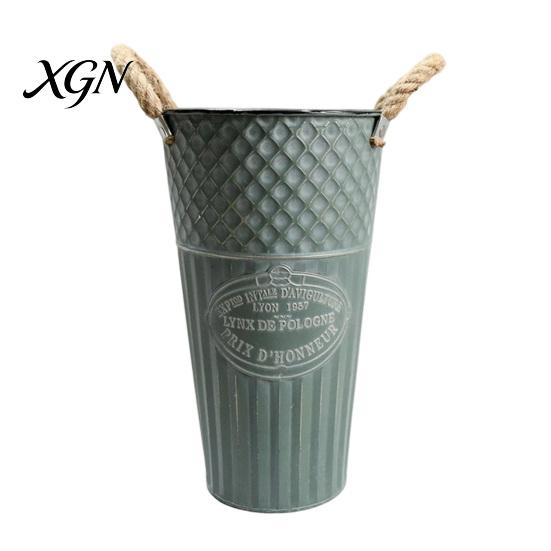 Large Open Mouth Bouquet Vase Vintage Metal Flower Buckets, Rustic Vases with Handles, Floral Containers, Wide Nostalgic Indoor Display Plant