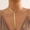 Ingemark Kpop Adjustable Flat Snake Long Chain Necklace for Women Wed Temperament Weave Link Choker Chest Neck Zircon Gift New