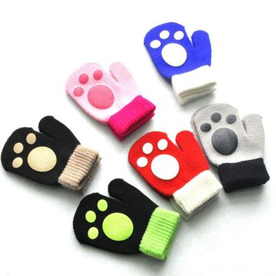 Детские перчатки с милым принтом и принтом, зимние вязаные теплые перчатки с длинными пальцами, однотонные варежки для мальчиков и девочек, От 1 до 4 лет