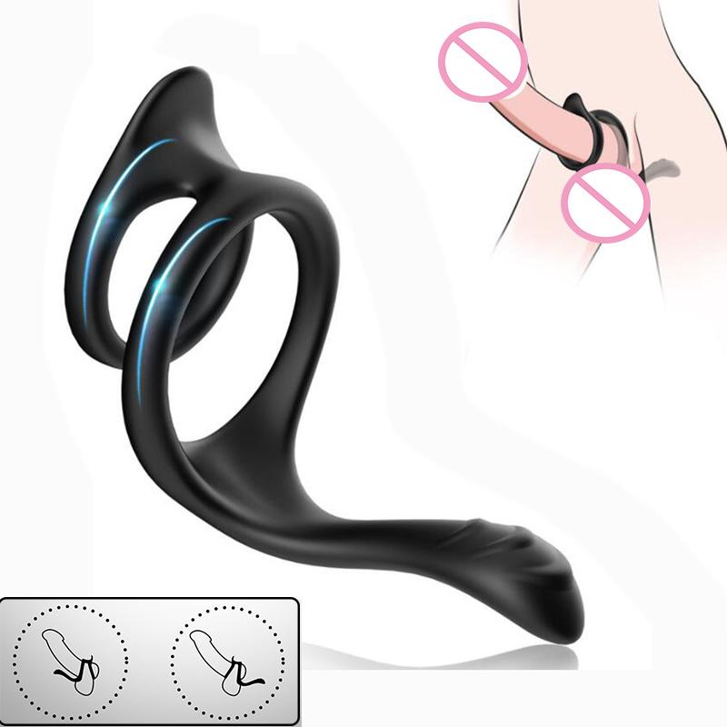 New Silicone Double Cock Ring Soft Penis Ring Delay Ejaculation Sex Toys for Man Prostate Massager Male Chastity Lock Ring