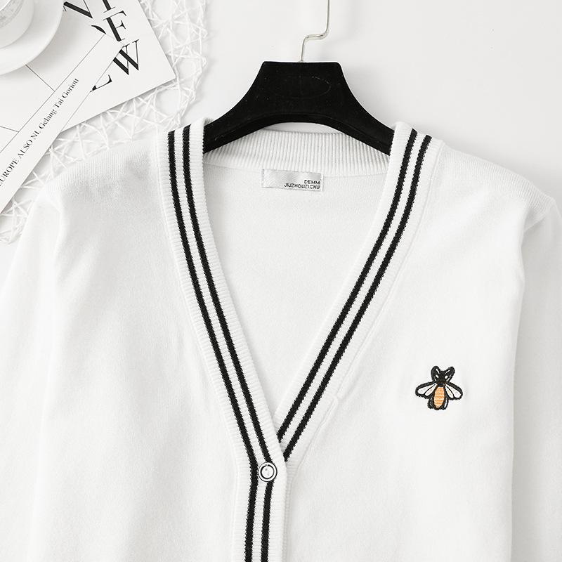 Осенне-зимний женский свитер с вышивкой пчелы, вязаный топ, кардиган, свитер