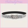 Fashionable Silver Butterfly Buckle Decor Women Casual White Lace Belt Waist