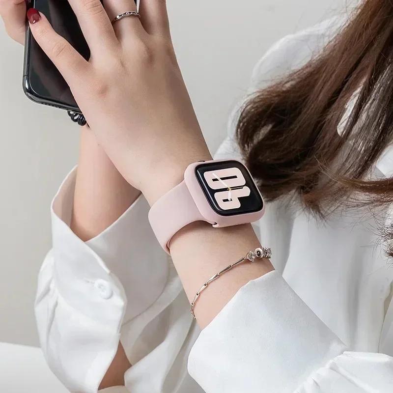 Стекло+корпус+ремешок для Apple Watch Band 42 мм 44 мм 41 мм 40 мм 38 мм 45 мм 49 мм Защитные пленки для Apple IWatch Series 8 7 6 SE 5 4