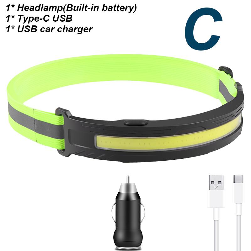 Built-in Battery COB LED Headlamp Camping Fishing Powerful USB Rechargeable Headlight Waterproof Head Torch Head Lamp Lantern