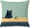 William Morris Blue Floral Black Cat DoubleSided Decorative Throw Pillow Case Cat Lover Gift Cushion Cover for Sofa Home Decor