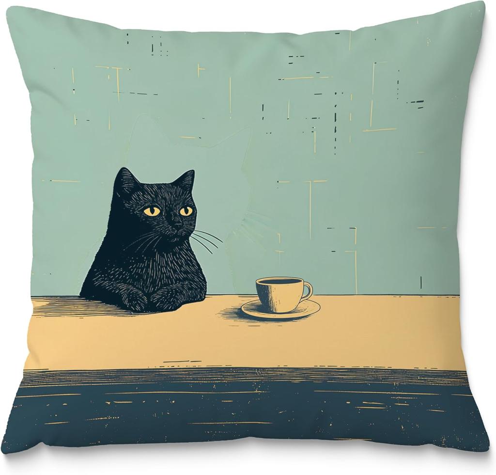 William Morris Blue Floral Black Cat DoubleSided Decorative Throw Pillow Case Cat Lover Gift Cushion Cover for Sofa Home Decor