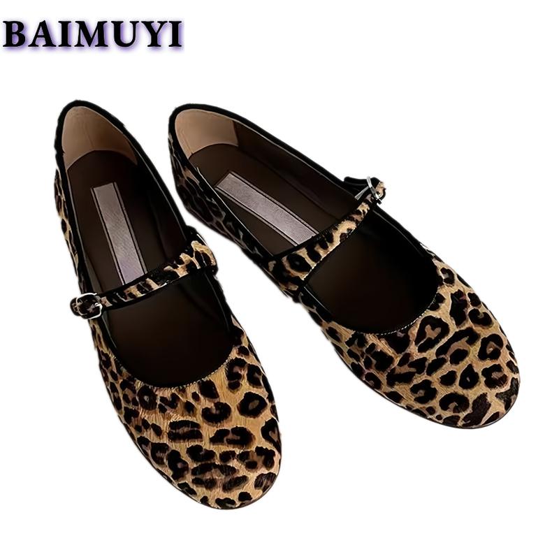 Leopard Flats Women Mary Janes Shoes 2025 Trend Winter New Lolita Shallow Shoes Designer Dress Prom Elegant Mujer Zapatillas