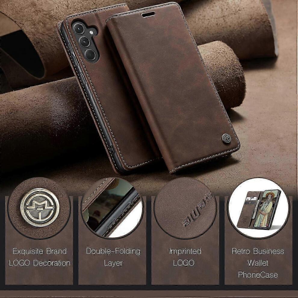 For Samsung Galaxy A56 5G Case CASEME 013 Series Card Holder Stand Leather Phone Cover - Coffee