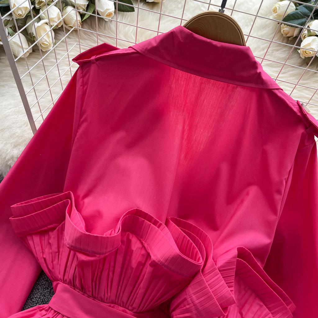 Стиль дочери в стиле легкой роскоши, высококлассная рубашка с воротником-костюмом, женская осенняя куртка с дизайном талии на ремешке и краем в виде лепестков лотоса