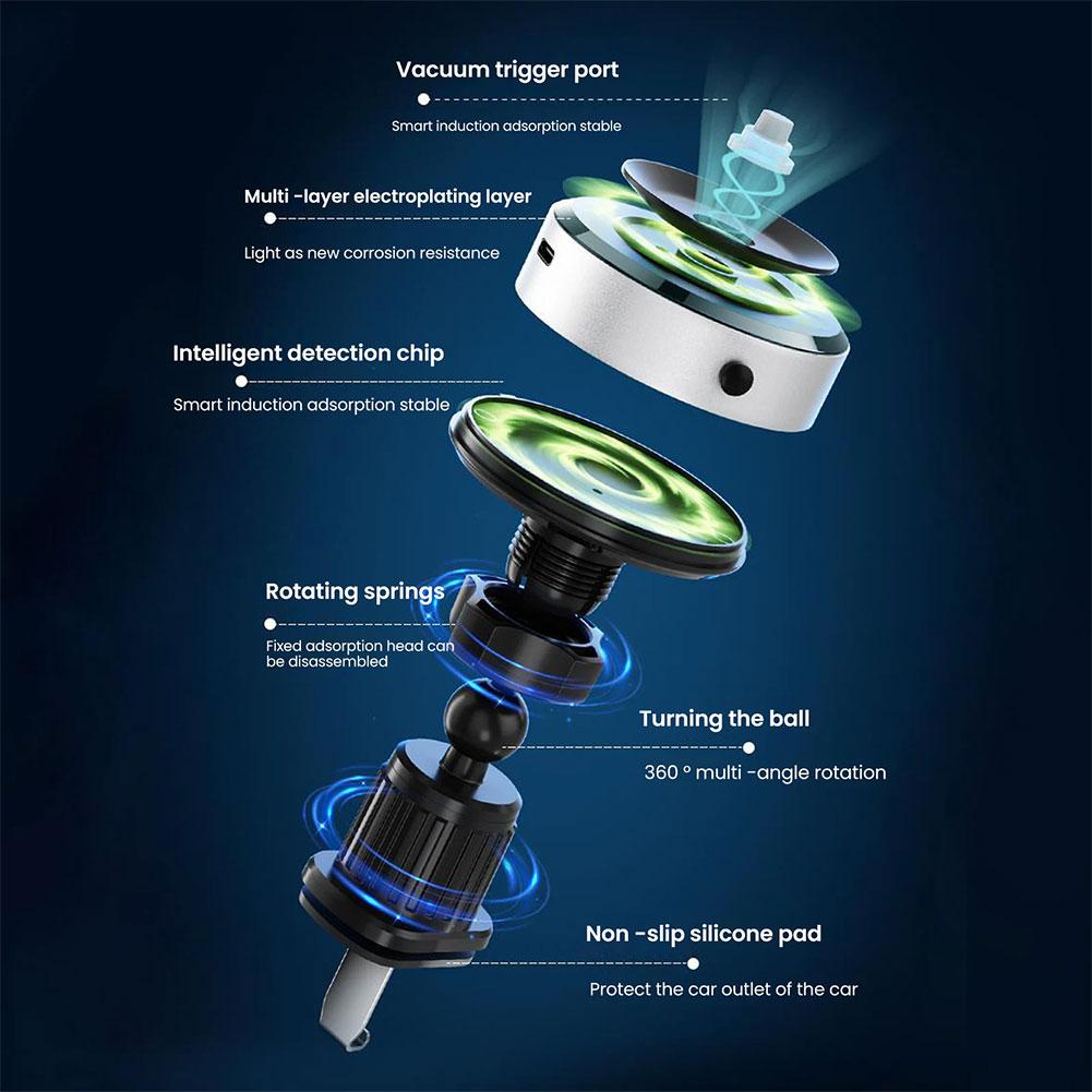 Интеллектуальный держатель для телефона в машине Magsafe, магнитный, 15 Вт, беспроводная зарядка, универсальный вакуумный адсорбционный кронштейн для крепления на вентиляционное отверстие в автомобиле