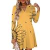 Women's Fashion Floral Print V-Neck Long Sleeve  Dress