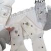 Spring Style White and Gray Women's Cotton Socks with Cartoon Puppy Embroidery, Mid-Calf Slouch Design, Korean-Inspired.