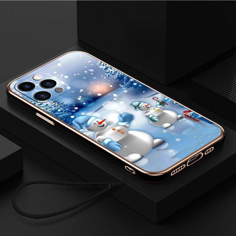 Роскошный чехол для телефона из ТПУ с ремешком для iPhone 6 6s 7 8 Plus SE XR XS 11 12 13 14 15 Pro Max, мягкие чехлы A4, рождественский художественный чехол