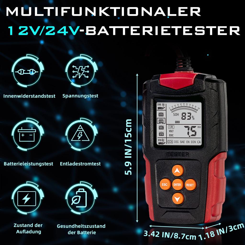 Тестер автомобильного аккумулятора 12 В 24 В Тестер зарядки автомобильного аккумулятора Тестер нагрузки автомобиля Тестер системы зарядки Инструмент тестового сканирования Цифровой анализатор генератора переменного тока аккумулятора