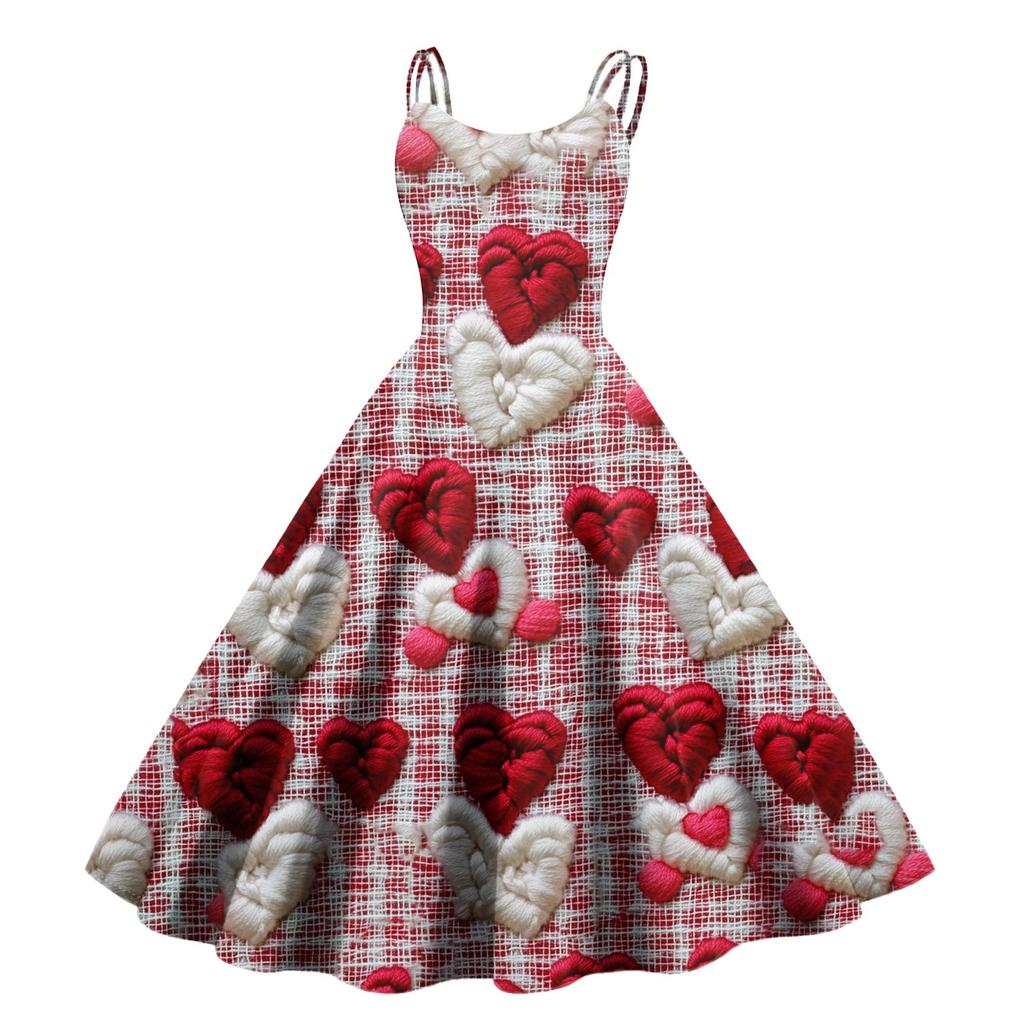 Women's Valentine's Day Love Heart Print Sexy Off Shoulder Vintage Dress