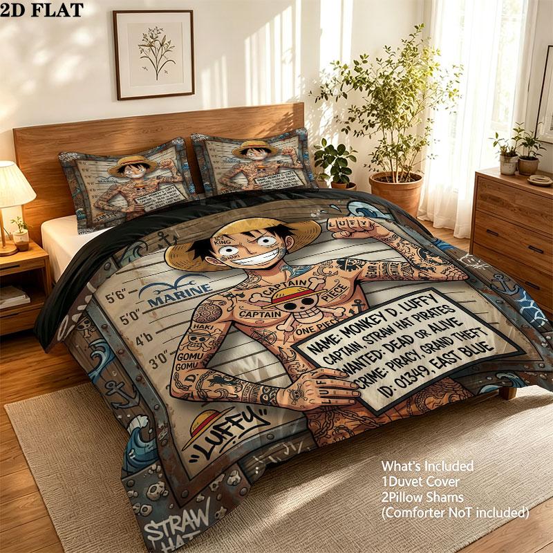 One Piece Pattern Bedding Quilt Set Quilt Cover Pillowcase Home Birthday Gift(1 * duvet cover + 2 * pillowcase, without core)