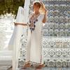EDOLYNSA Белый винтажный длинный кафтан с вышивкой, повседневное платье макси с v-образным вырезом, летняя одежда, женская пляжная одежда, купальный костюм, накидка Q1490