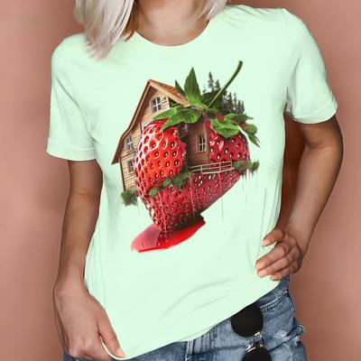 Ретро Повседневная женская футболка с принтом фруктового узора, модная, с круглым вырезом, симпатичная женская футболка с коротким рукавом