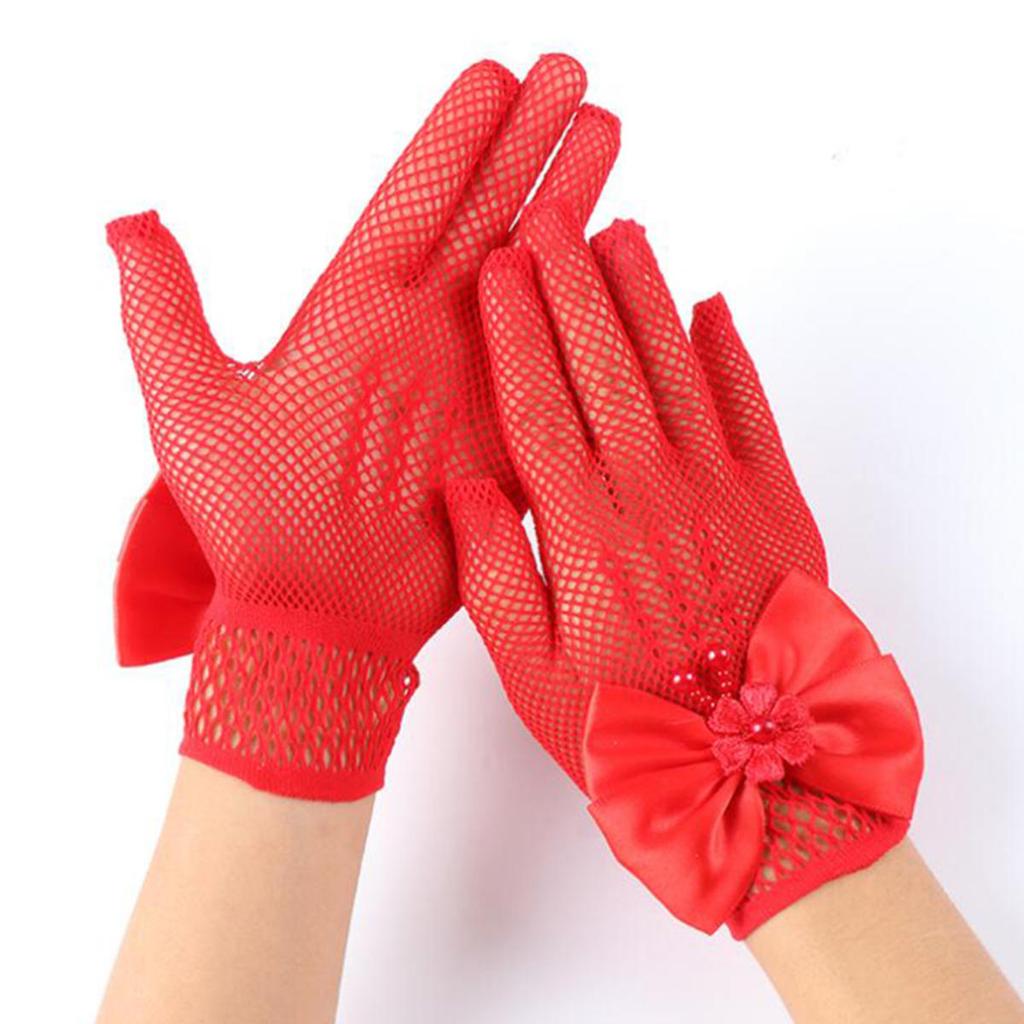 Детские праздничные кружевные перчатки-сетки с жемчугом, перчатки для причастия, перчатки для вечеринки девочки-цветочницы, детские перчатки, сетчатые перчатки с бантом высокой эластичности