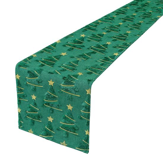 Green Christmas Tree Table Runner 13x72 In Soft Plush Faux Fur Jacquard Table Runner for Holiday Kitchen Dining Table Decor