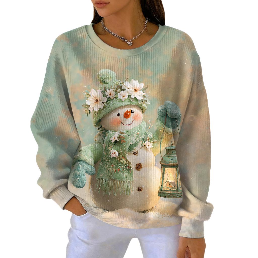 Women's Fashion Casual Gradient Christmas Print Pullover Sports Long-Sleeve Top