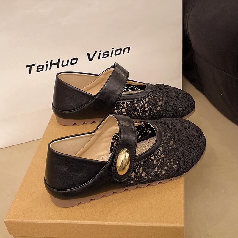 Женские туфли на мягкой подошве с вырезами, на липучке, Мэри Джейн, женские туфли 2025 лето новые, с юбкой, сетчатые туфли