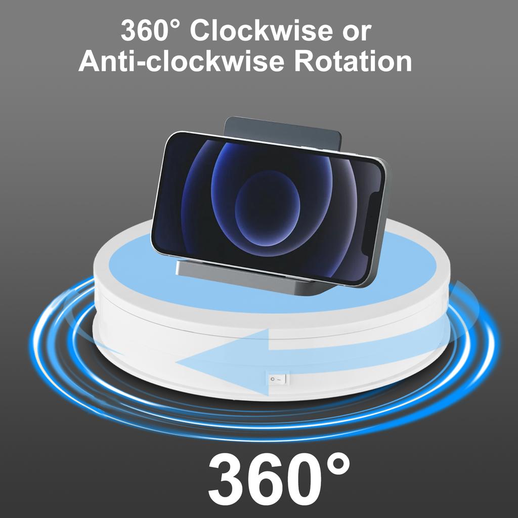 25cm 10 Inch Motorized Rotating Display Stand with LED Light 360 Degrees Rotatable Electric Potography Turntable for