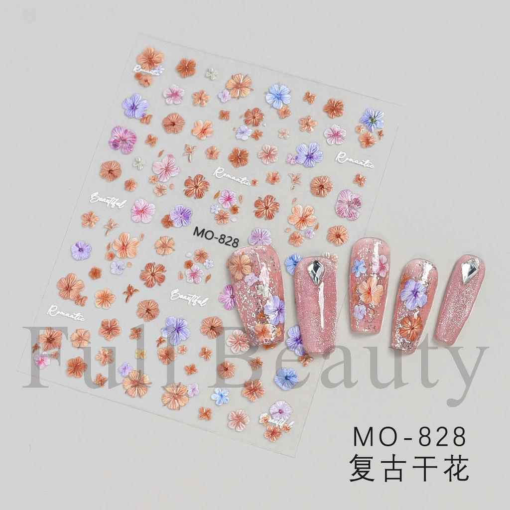Nail Art Stickers Spring And Summer Gilt Gold-plated Monet Garden Small Dried Flowers Small Floral Back Glue Nail Stickers