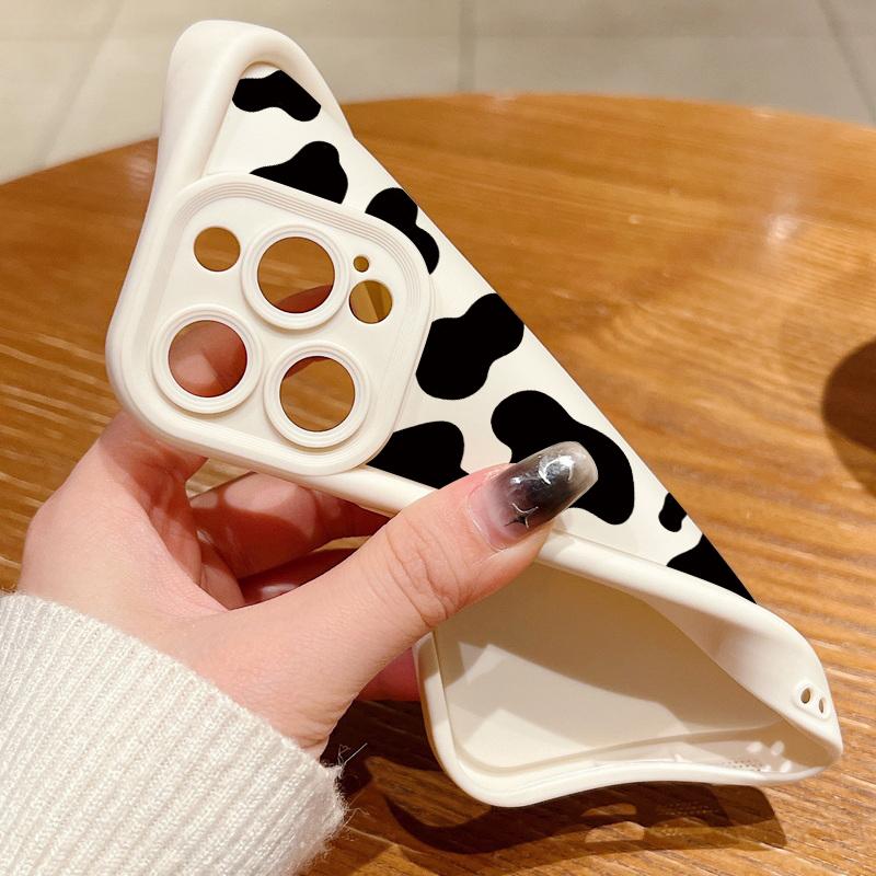 Чехол для телефона Candy Color Lens Protection для iPhone 16 Pro 15 14 Plus 13 12 11 Pro Max Xr Xs X 8 7, противоударный, с рисунком коровы, мягкий чехол из ТПУ