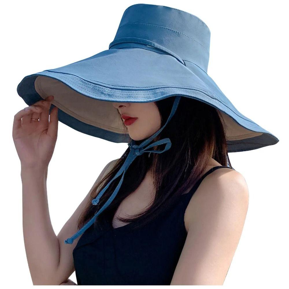 Double-Sided Women Fisherman Hat Foldable Sun Protection Hat High Top Wide Brim Sun Hat Fishing