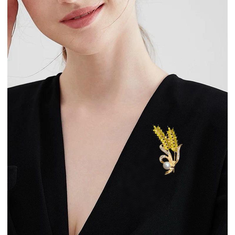 Элегантная брошь в виде колоска пшеницы для женщин - Высококлассная, модная, легкая роскошная булавка для пальто и костюмов