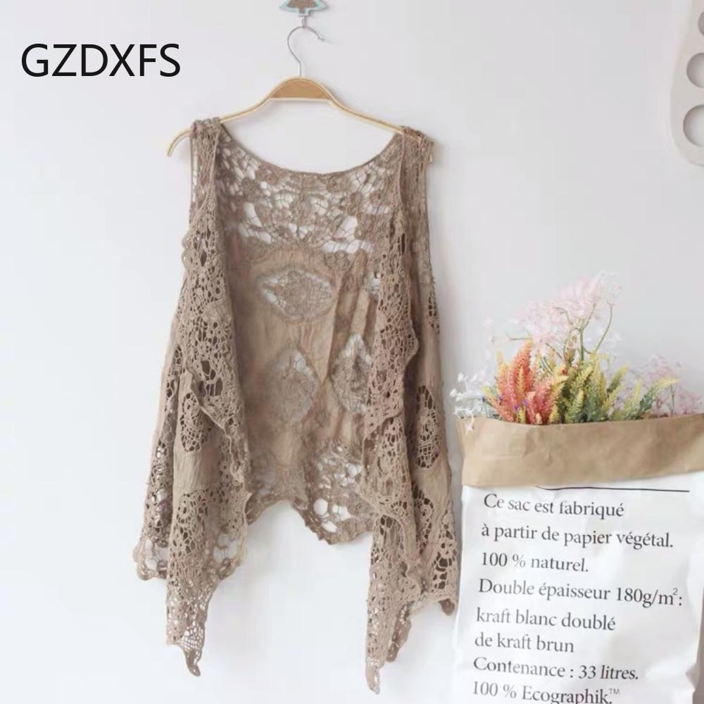 Outside Take Thin Sleeveless Lace Cardigan All-match Shawl Beach Clothes Sunscreen Clothes Women Hollowed Out Air Conditioning Shirt Tide