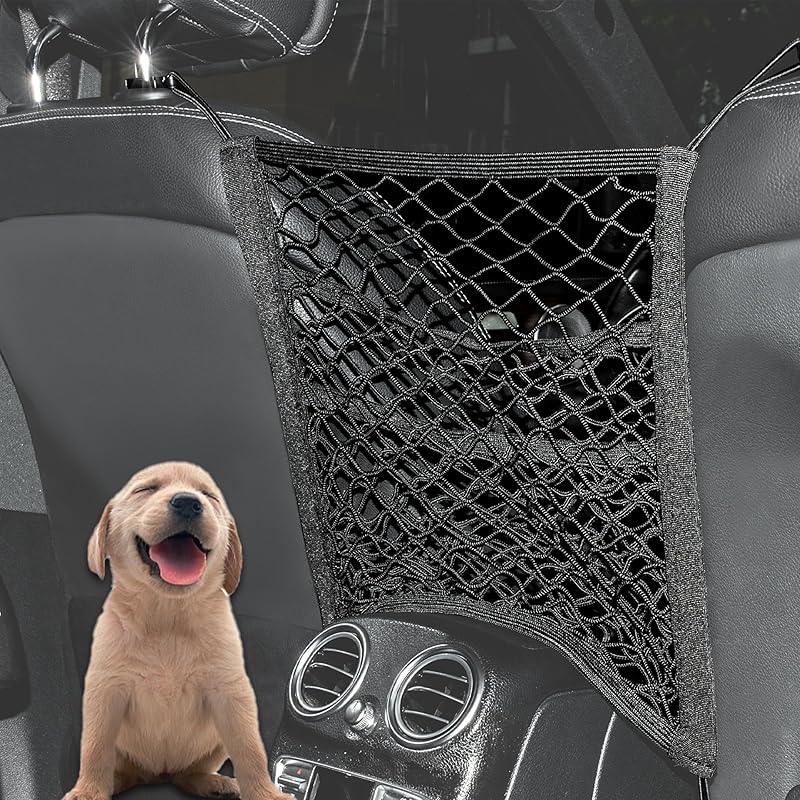 3-Layer Car Mesh Organizer Storage Between Front Seats Kid Dog Pet Net Barrier Car Net Pocket Elastic Tissue Purse Holder Netting For SUV, Van