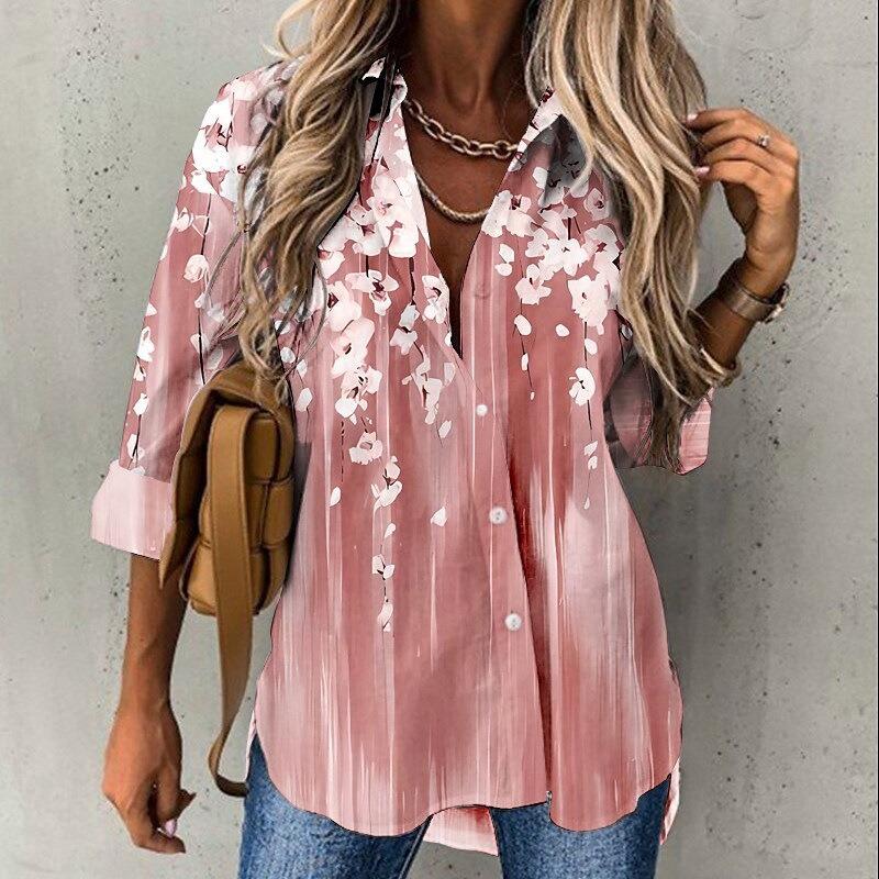 New Fashion Vintage Floral Printed Plus Size Shirt Women Spring Long Sleeve Tops Button Up Casual Blouses Women Slim Office Lady Loose Shirts 26612